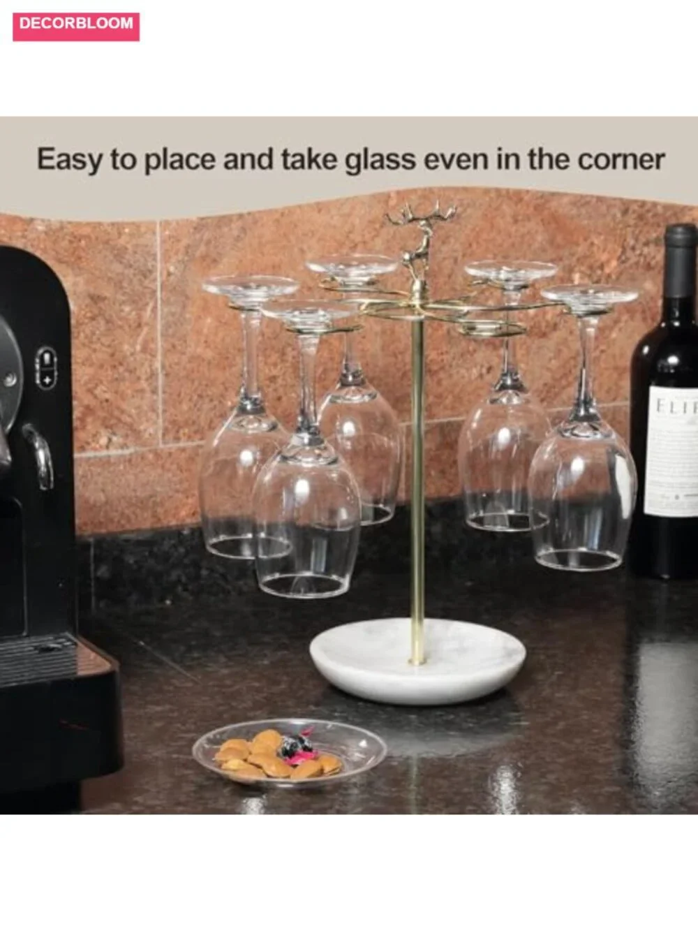 Marble Base Stemware Rack with 6 Hooks for Kitchen Bar Counter